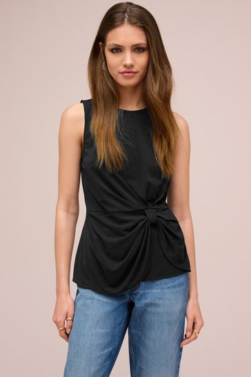 Black Bow Detail Jersey Sleeveless Top