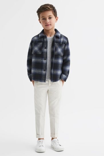 Reiss Blue Multi Idaho Wool Blend Check Overshirt