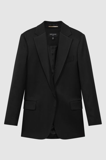 Buy Atelier Oversized Italian Satin Detail Single Breasted Black