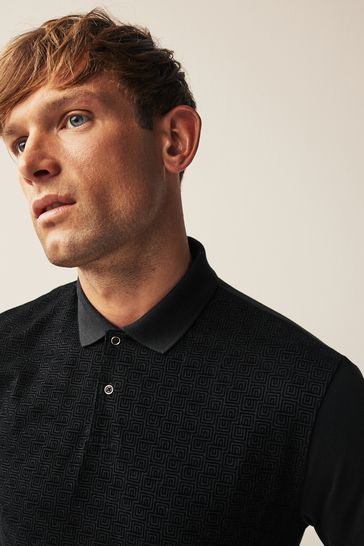 Black long deals sleeve polo shirt