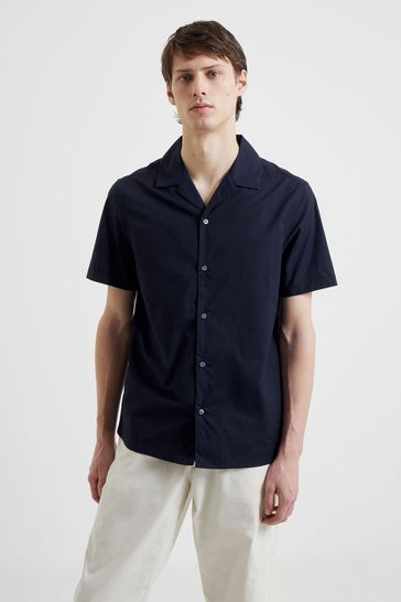 French Connection Blue Plain Revere Short Sleeve Shirt