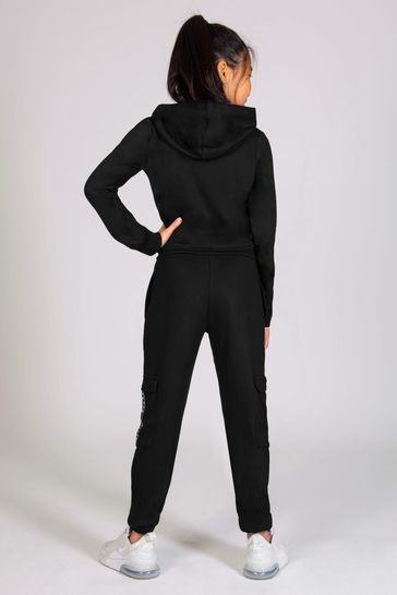 Buy Pineapple Girls Logo Crop Black Hoodie from Next Luxembourg