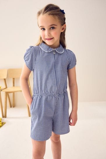 Buy Navy Zip Front Cotton Rich Gingham School Playsuit 3 14yrs from Next Luxembourg