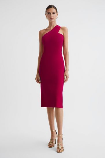 Buy Reiss Pink Lola Knitted One Shoulder Bodycon Midi Dress from