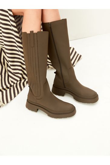 Buy Khaki Green Forever Comfort Chunky Rubberised Knee High Boots from Next Luxembourg