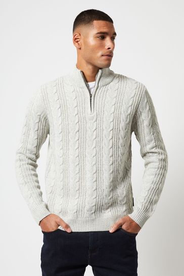 French Connection Natural Mel 1/2 Zip Cable Knit Jumper