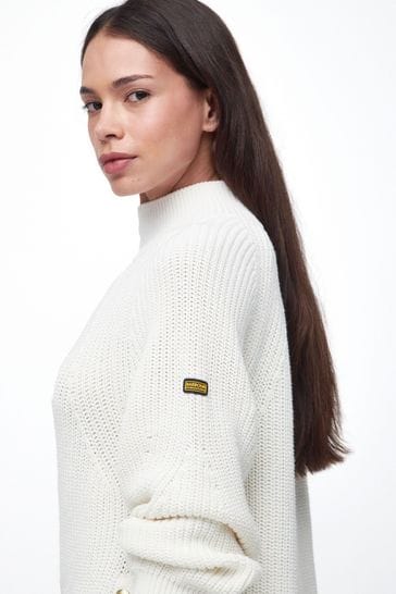 Buy Barbour International Nebula Funnel Neck Knitted White Jumper
