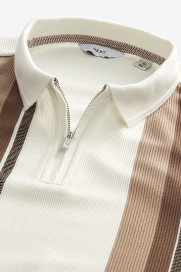 Neutral/White Vertical stripe Polo Shirt