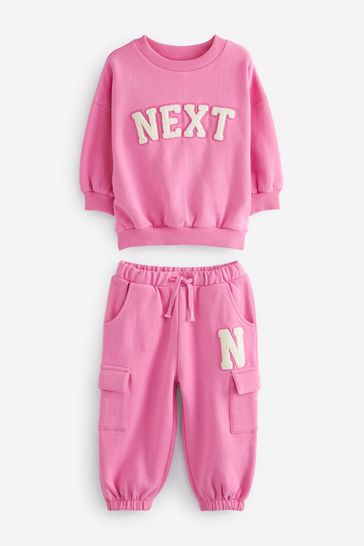 Pink Next Logo Sweatshirt And Cargo Joggers Set 3mths 7yrs
