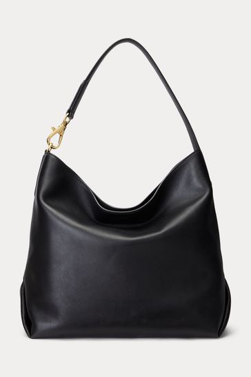 Lauren Ralph Lauren Black Kassie Leather Slouchy Shoulder Bag