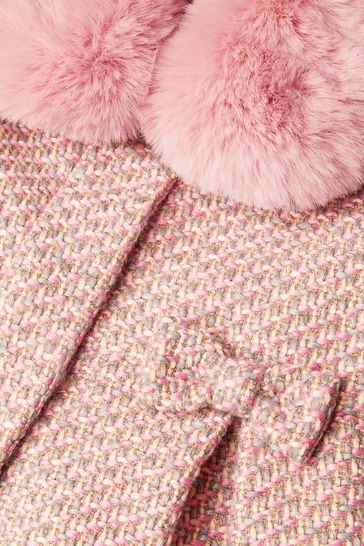Monsoon Baby Grey Tweed Faux Fur Collar Coat