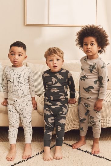Buy Neutral Black Dinosaur 3 Pack Snuggle 100 Cotton Pyjamas 9mths 10yrs from Next France