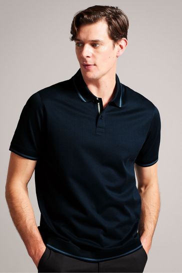 Ted Baker Blue Regular Erwen Short Sleeve Textured Polo Shirt