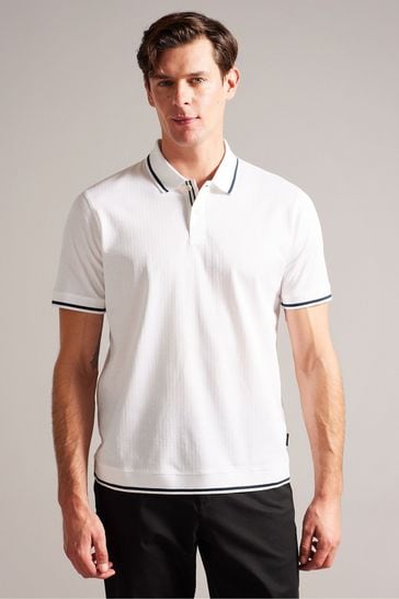 Ted Baker White Regular Erwen Short Sleeve Textured Polo Shirt