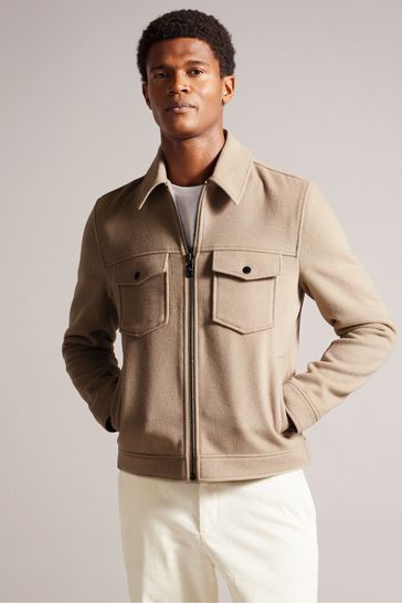 Ted Baker Natural Somerss Zip Through Wool Trucker Jacket