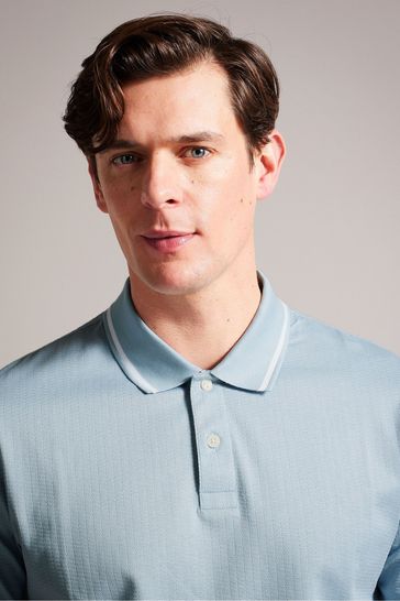 Buy Ted Baker Regular Blue Erwen Short Sleeve Textured Polo Shirt