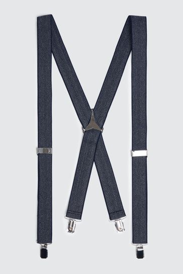 MOSS Blue Herringbone Tweed Clip On Braces