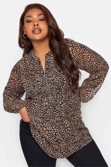 Yours Curve Brown London Zip Front Blouse