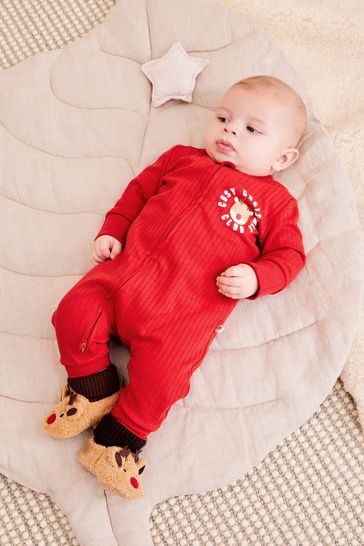 Red Christmas Baby Footless Sleepsuit (0mths-3yrs)