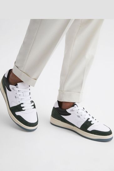 Buy Reiss Forest Green Astor Leather Colourblock Lace Up Trainers