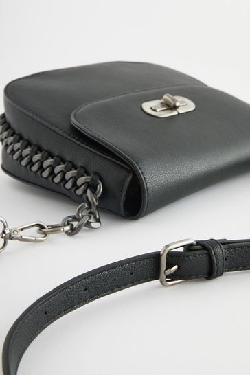 Black side bag outlet with silver chain