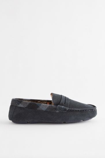 Buy Navy Blue Luxury Signature Suede Moccasin Slippers from Next