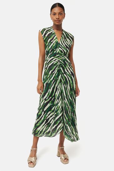 Green zebra ruched dress clearance