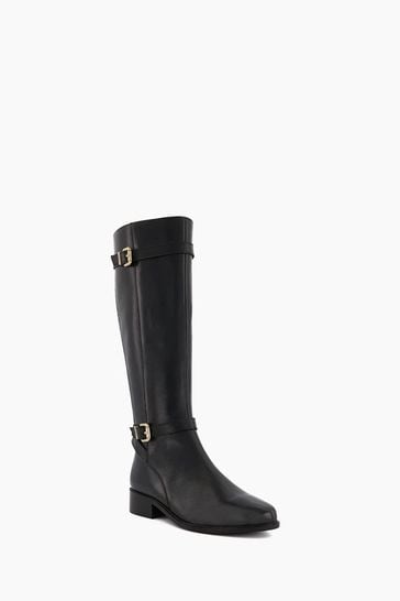Dune London Tepi Branded Trim Knee High Black Boots
