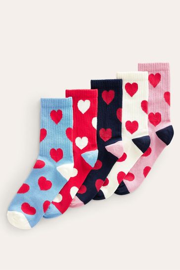 Boden Red Ribbed Ankle Socks 5 Pack