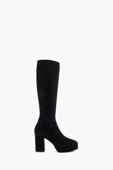 Black suede platform knee high on sale boots