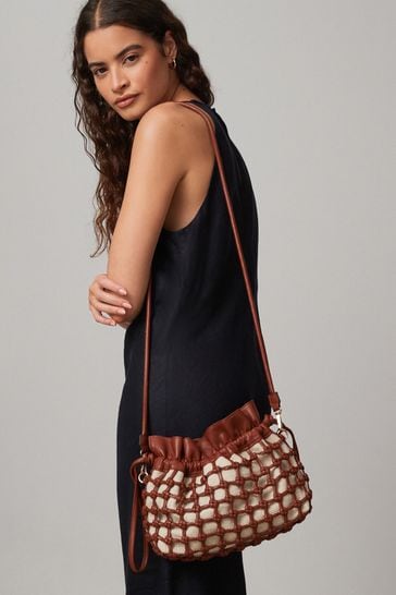 Tan Brown Knot Detail Clutch Bag