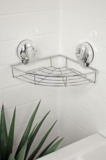 Showerdrape Chrome Suction Corner Basket Wall Mounted Suctionloc