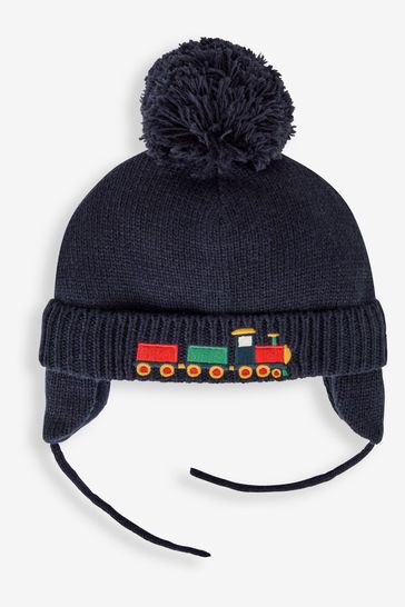 JoJo Maman Bébé Indigo Boys' Train Embroidered Hat