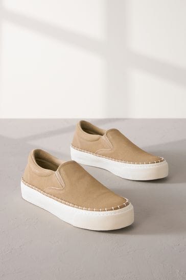 Camel Signature Leather Rand Stitch Detail Slip-Ons Trainers