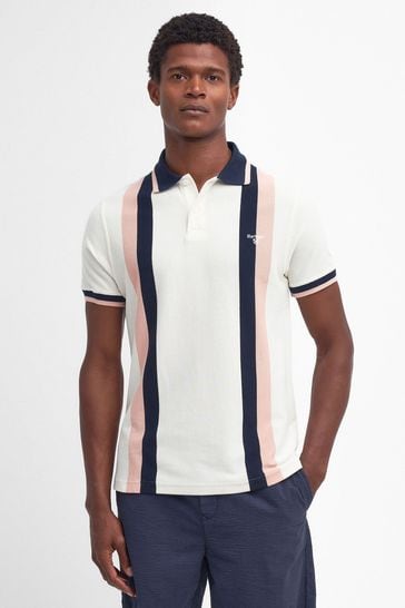 Barbour® White Howden Vertical Stripe Polo Shirt
