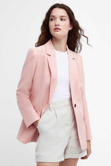 Barbour Pink Primrose Vivienne Linen Blend Tailored Blazer