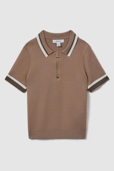 Reiss Warm Taupe Chelsea Junior Half-Zip Polo Shirt