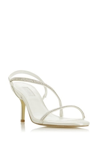 Dune London Marion White Satin Crystal Barely There Heeled Wedding Sandals