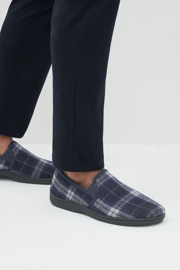 Navy Blue Check Closed Back Slippers