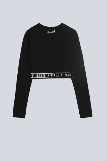 Pineapple Black Tape Girls Long Sleeve Crop Top