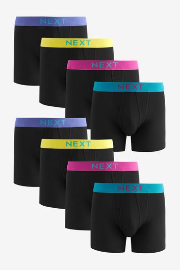 Black Colour Pop Waistband A-Front Boxers 8 Pack