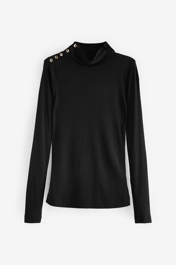Black roll neck top long sleeve top
