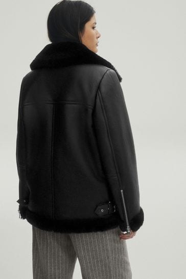 Real leather aviator discount jacket