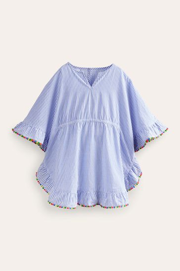 Buy Boden Blue Pom Trim Poncho Kaftan from Next Luxembourg