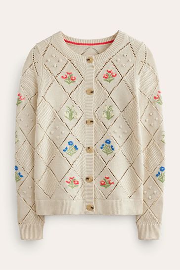 Buy Boden Cream Cotton Embroidered Cardigan from Next Luxembourg