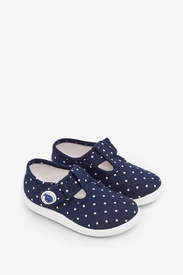 JoJo Maman Bébé Navy White Dot Girls' Canvas Summer Shoes