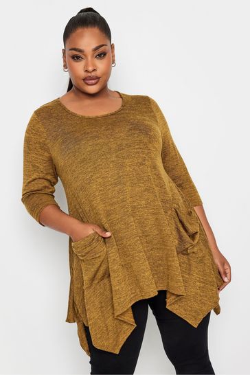 Yours Curve Brown Knitted Pocket Top