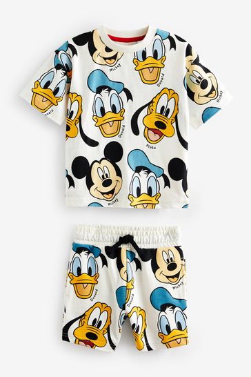 White Short Sleeve Mickey Donald T-Shirt & Shorts Set (3mths-8yrs)