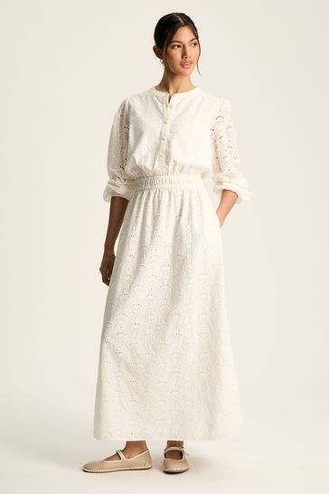 Joules Cassie White Broderie Maxi Dress