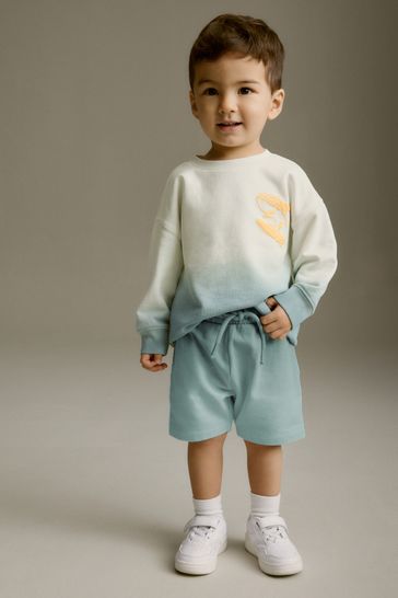 Light Blue Dip Dye Backprint 100 Cotton Sweatshirt and Shorts Set 3mths 7yrs